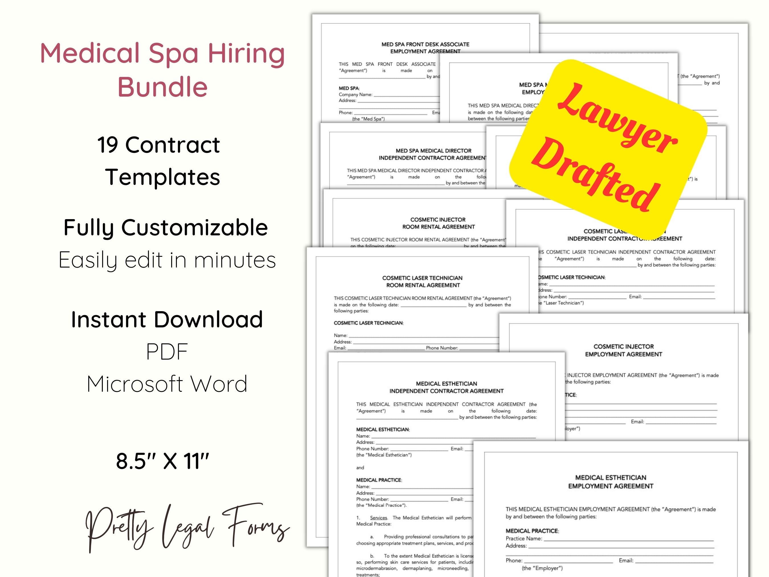 Medical Spa Contract Bundle Med Spa Hiring Employee 1099 Medical