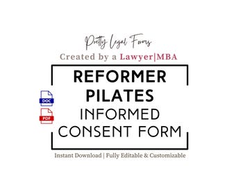 Einverständniserklärung für Reformer Pilates | Anmeldeformulare für Pilates-Fitnesstrainer | Bearbeitbare Vorlage