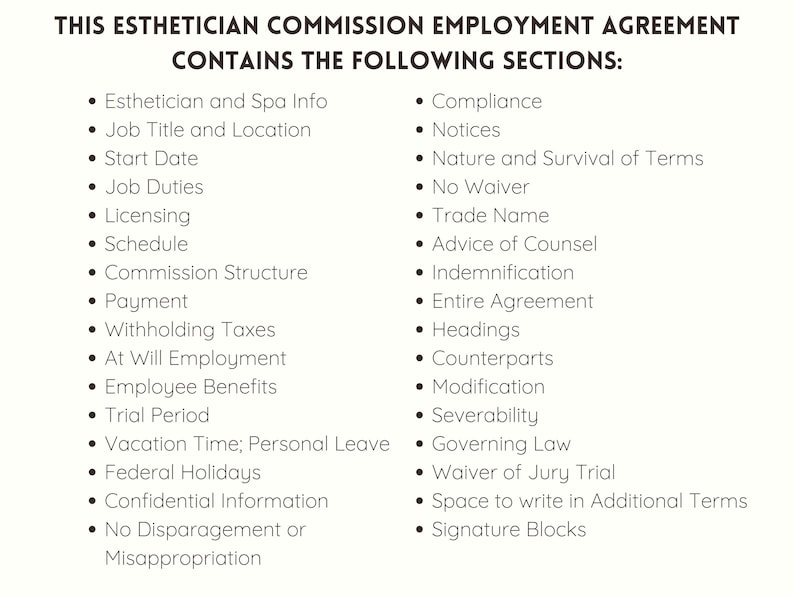 Esthetician Commission Agreement Aesthetician Employee Commission