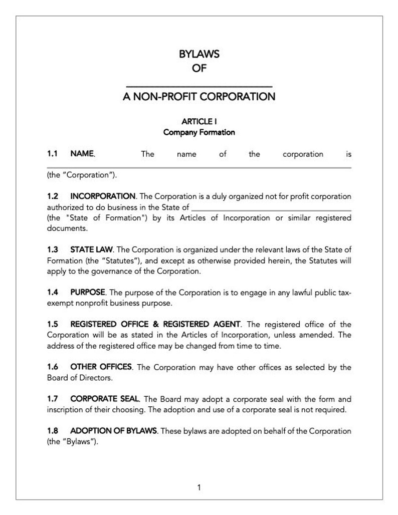 Non Profit Bylaws Template, Not for Profit Corporation Bylaws Form Non Profit Bylaws Template, Not for Profit Corporation Bylaws Form