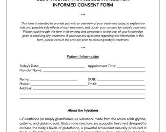 Glutathione Injections Consent Form Glutathione IM Shots Informed Consent  Template Aesthetic Injectables Client Intake Med Spa Consent - Etsy