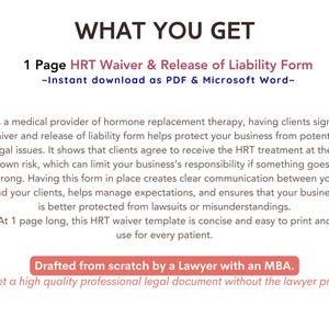 HRT Waiver and Release of Liability Hormone Replacement Therapy Release ...
