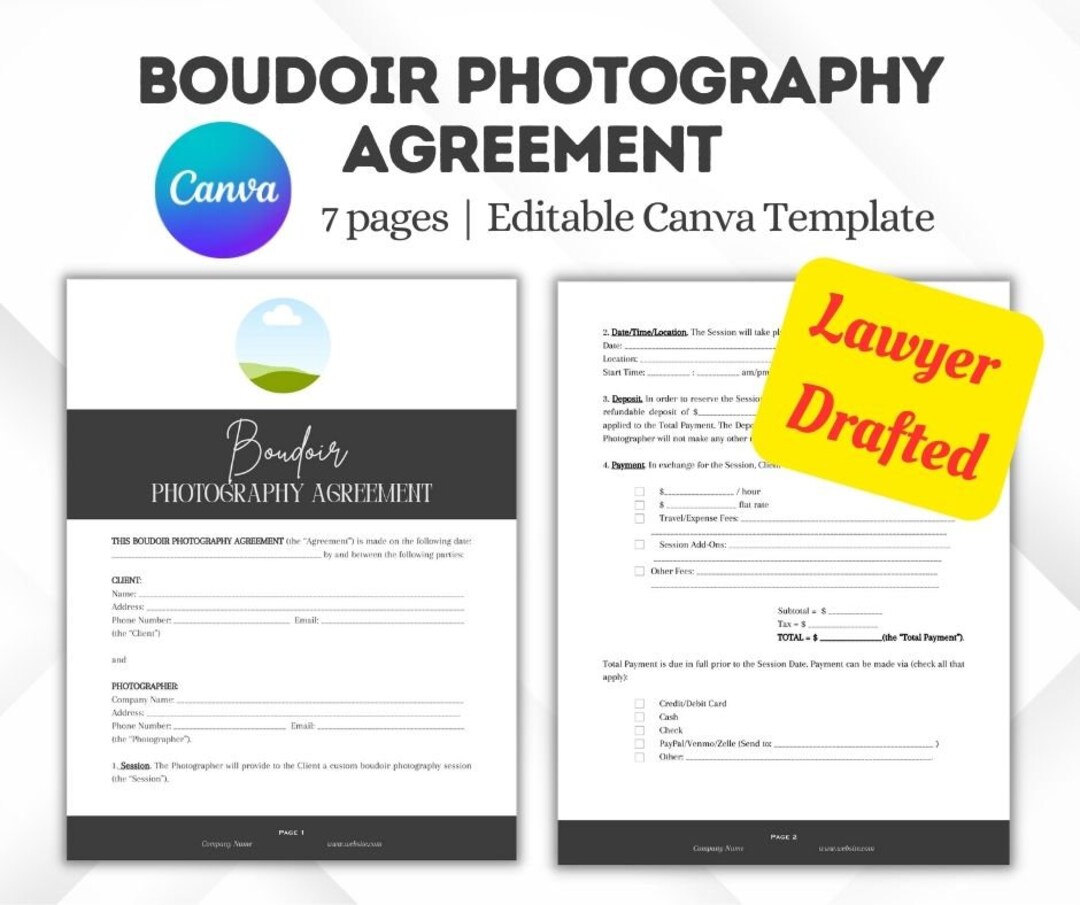 Boudoir Photography Agreement CANVA Template Boudoir Photography ...