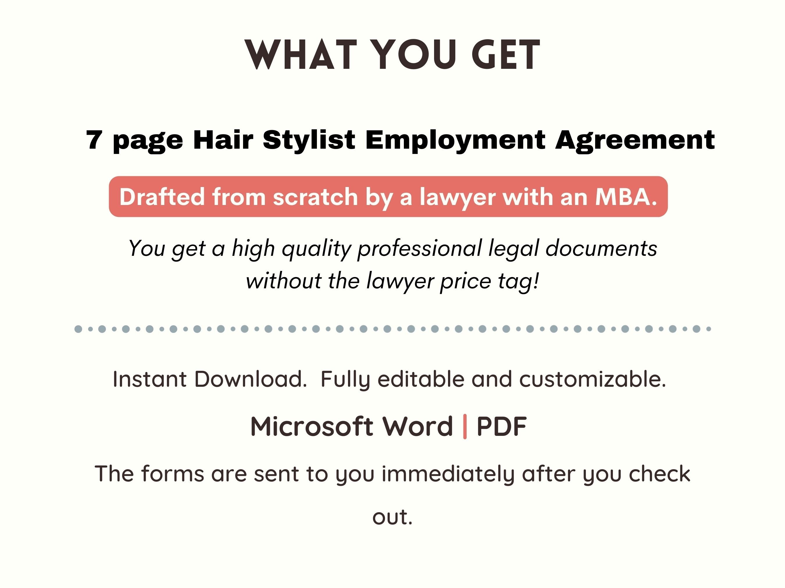 Hair Stylist Employment Contract Template Hair Salon Employee Agreement Salon Hiring Contract