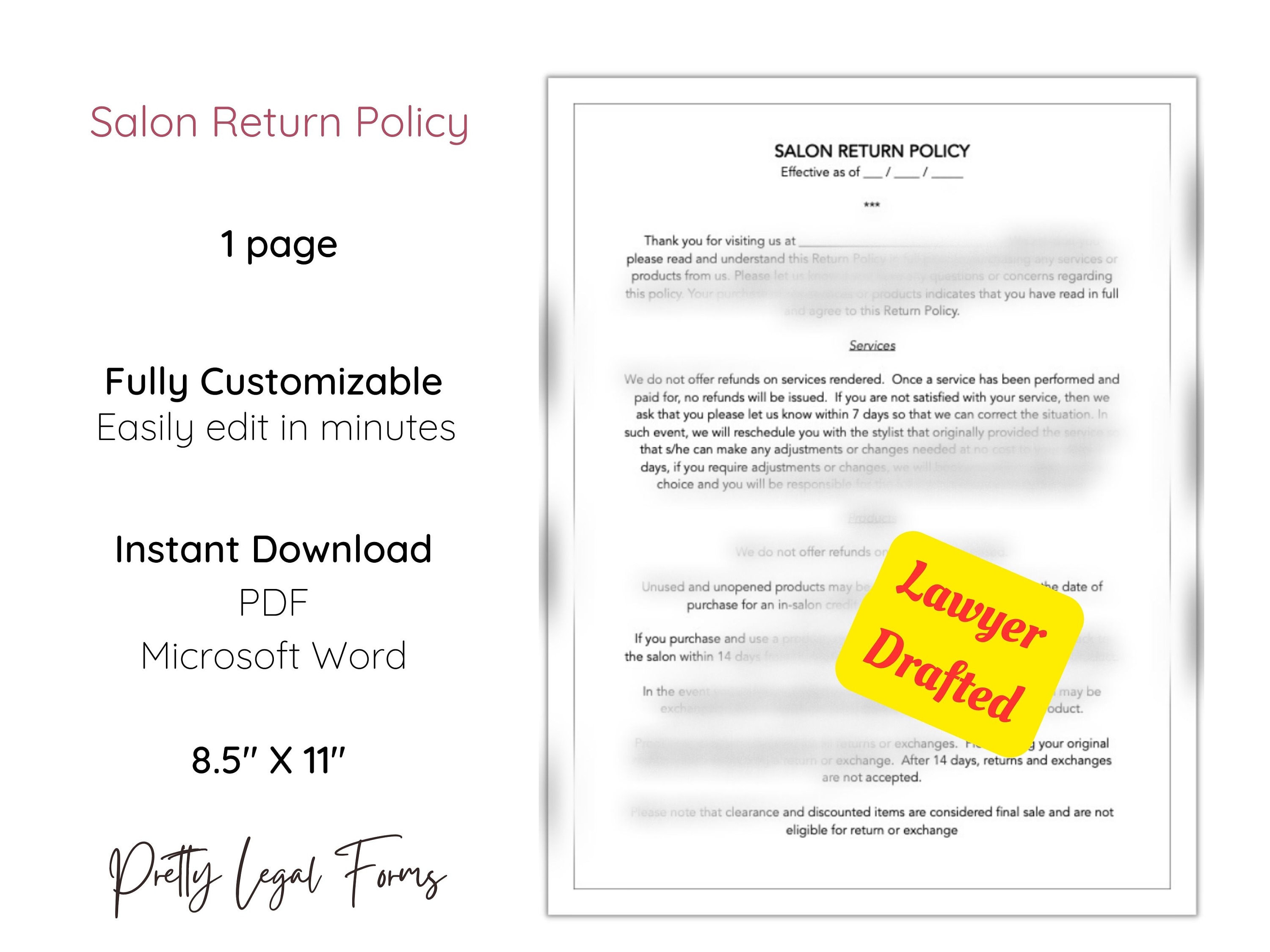 Salon Return Policy Template, Hair Salon Refund Policies Nail Salon Product Exchange Terms Hair