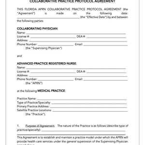 Aprn Protocol Example Florida APRN Collaborative Practice Agreement FL Collaborative Protocol ...