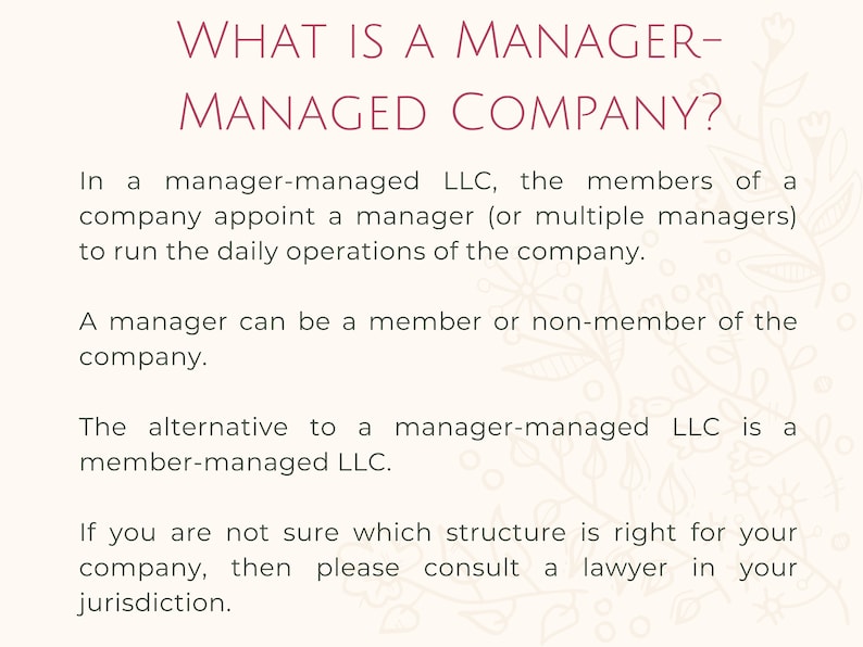 Llc. Management Operating Agreement LLC Manager Managed Limited Liability Company ...