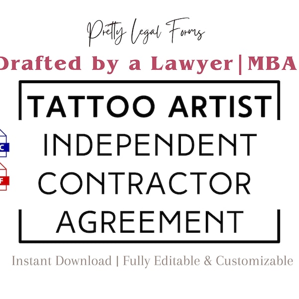 Contrat d'artiste tatoueur 1099 Contrat d'entrepreneur indépendant pour le tatoueur Modèle de contrat de studio de tatouage Formulaire de contrat d'embauche 1099