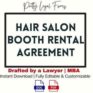 Salon Booth Rental Contract Template Hair Salon Booth Lease Agreement Salon Chair Rental Hair Stylist 1099 Agreement Salon Stylist Contract