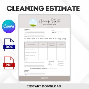 Cleaning Estimate Canva Template, Cleaning Service Proposal Form, Cleaning Quote Editable Template, Cleaning Business Forms Editable Canva