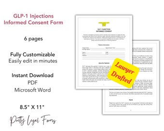 GLP1 Consent Form for Weight Loss Medications (Semaglutide, Tirzepatide, Dulaglutide, Liraglutide, other GLP-1s)