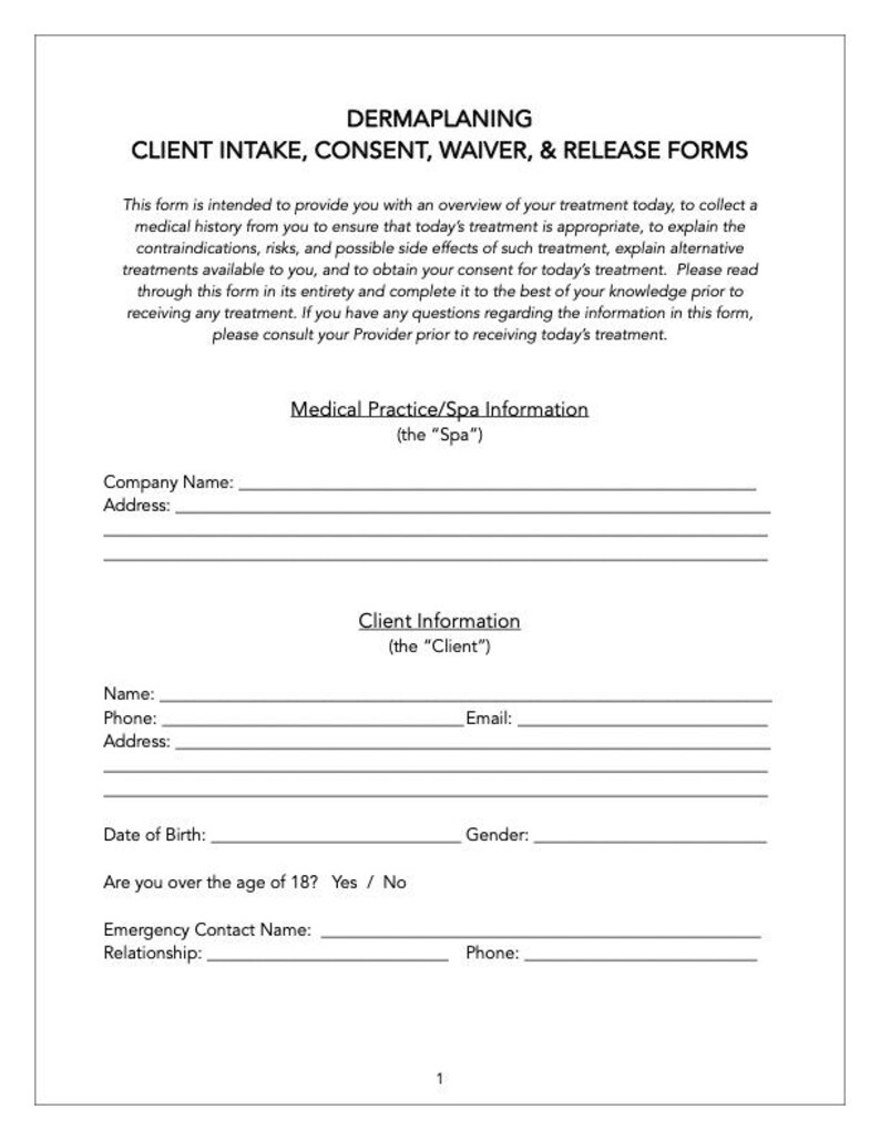 Dermaplaning Client Intake Forms Dermaplane Informed Consent ...
