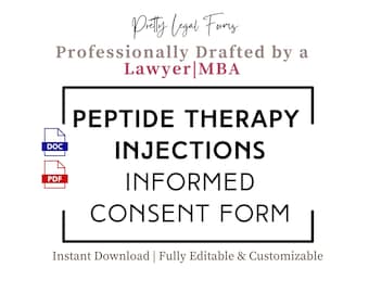 Peptide Therapy Consent Form Peptide Injection Informed Consent Template, Peptide Infusion Intake, IV Therapy Business Weight Loss Shots