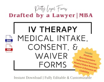 IV Therapy Intake Template IV Drip Consent Form IV Infusion Questionnaire Intravenous Hydration Waiver iv vitamin infusion liability release