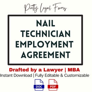 Nail Technician Employment Contract Template Nail Tech Employee Agreement Nail Salon Contract for Nail Employee Editable Legal Template