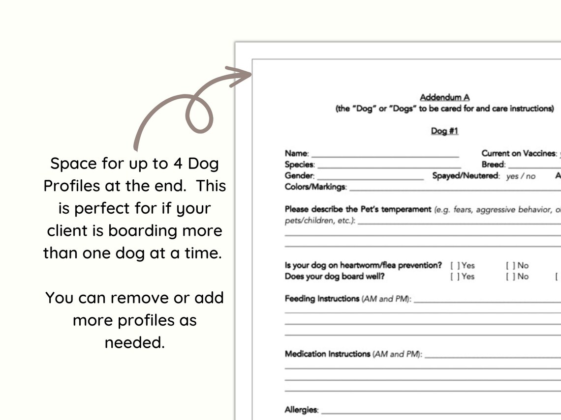 Dog Boarding Contract Template, Dog Boarding Service Agreement, Dog