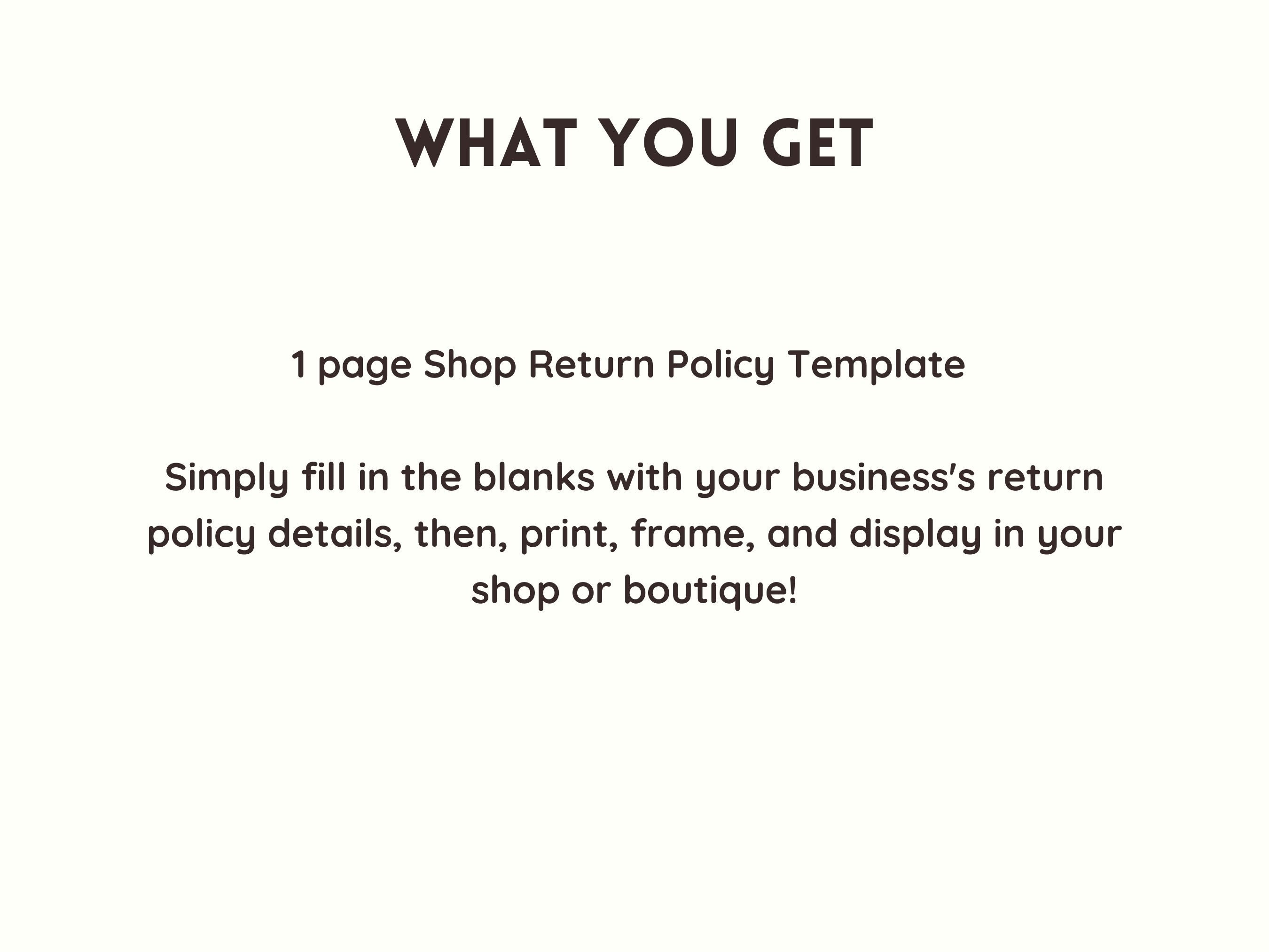 Return Policy Shop Sign CANVA Template, Boutique Return Policy Sign, Retail Return Policy