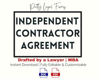 Independent Contractor Agreement Contract Template, 1099 Hiring Work Agreement, Instant Digital Download Printable Legal Form