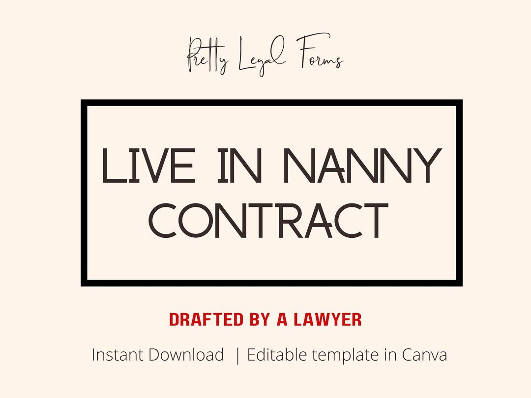 Live in Nanny Agreement Contract Template, Printable Instant Digital