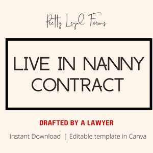 Live In Nanny Agreement Contract Template, Printable Instant Digital Download Legal Form for Full Time Live-in Nanny