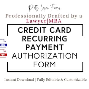Creditcardautorisatieformulier Terugkerende betalingen Automatisch betalingsformulier ACH-betalingsautorisatie Facturering Abonnement Betalingssjabloon