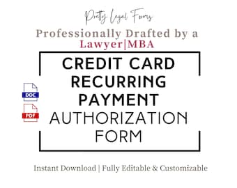 Creditcardautorisatieformulier Terugkerende betalingen Automatisch betalingsformulier ACH-betalingsautorisatie Facturering Abonnement Betalingssjabloon