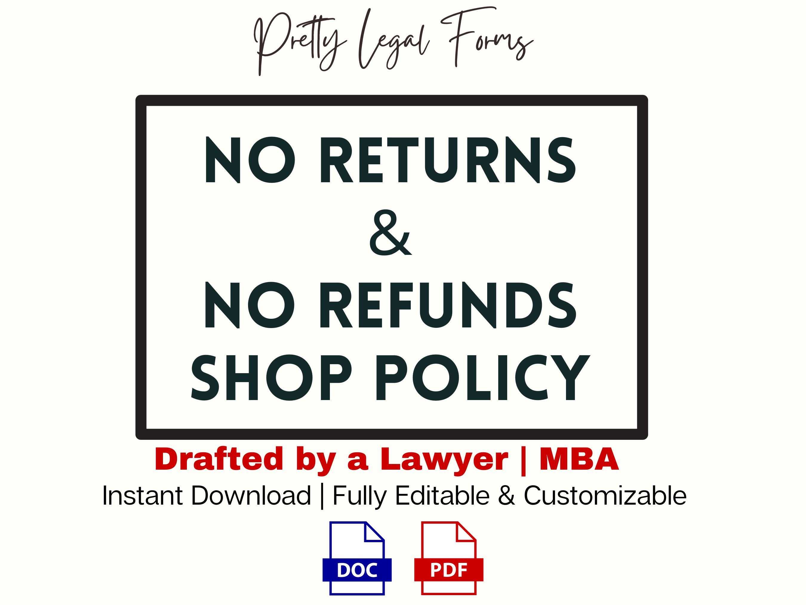 No Return No Refund Shop Policy Template, Return Policy for Perishable