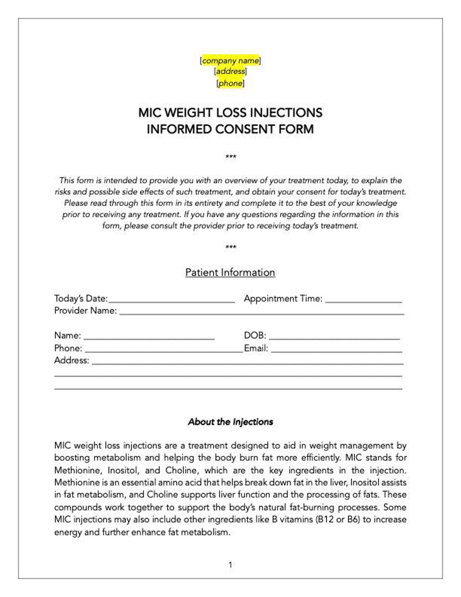 Mic Correction Form.pdf MIC Weight Loss Injections Consent Form MIC Shot Informed Consent ...
