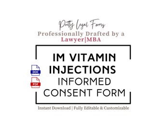 Mall för informerat samtyckesformulär för intravenösa vitamininjektioner (B-12, B-komplex, vitamin C, vitamin D, NAD, glutation) för intravenösa och hälsokliniker