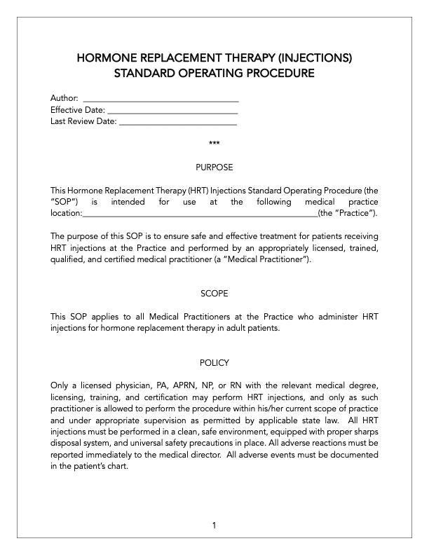 Hand Injection Addendum Forms Hormone Replacement Therapy SOP HRT Injections Protocol BHRT Policy ...