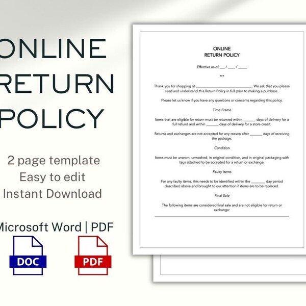 Shop Policies Template Etsy