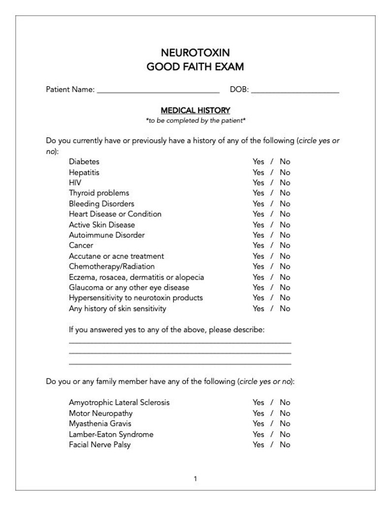 Botox Good Faith Exam, Neurotoxin GFE, Good Faith Medical Exam for