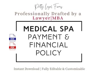Medical Spa Financial Policy, Med Spa Policies, Med Spa Payment Policy Template Credit Card Medical Spa Template, Nurse Injector Template