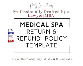 Medical Spa Return Policy, Med Spa Refund Policy, Medical Spa Template, Medi Spa Policies, Nurse Injector Policy, Esthetician Policy