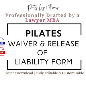 Pilates Waiver and Release of Liability Template Pilates Studio Legal Forms Disclaimer Pilates Instructor Hold Harmless Agreement
