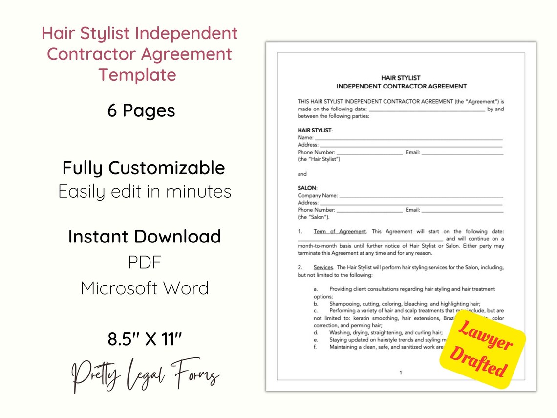 Hair Stylist Independent Contractor Agreement 1099 Hair Stylist