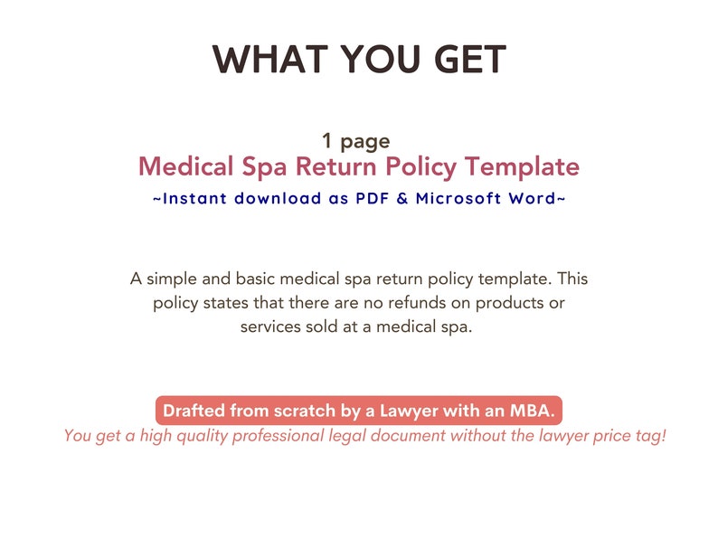 Medical Spa Return Policy, Med Spa Refund Policy, Medical Spa Template