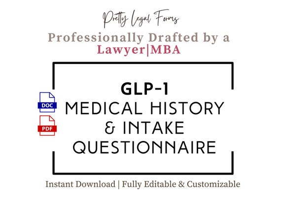 GLP-1 Weight Loss Client Medical History Intake Questionnaire Semaglutide Tirzepatide Intake Form Medical Spa & Wellness Practice Template