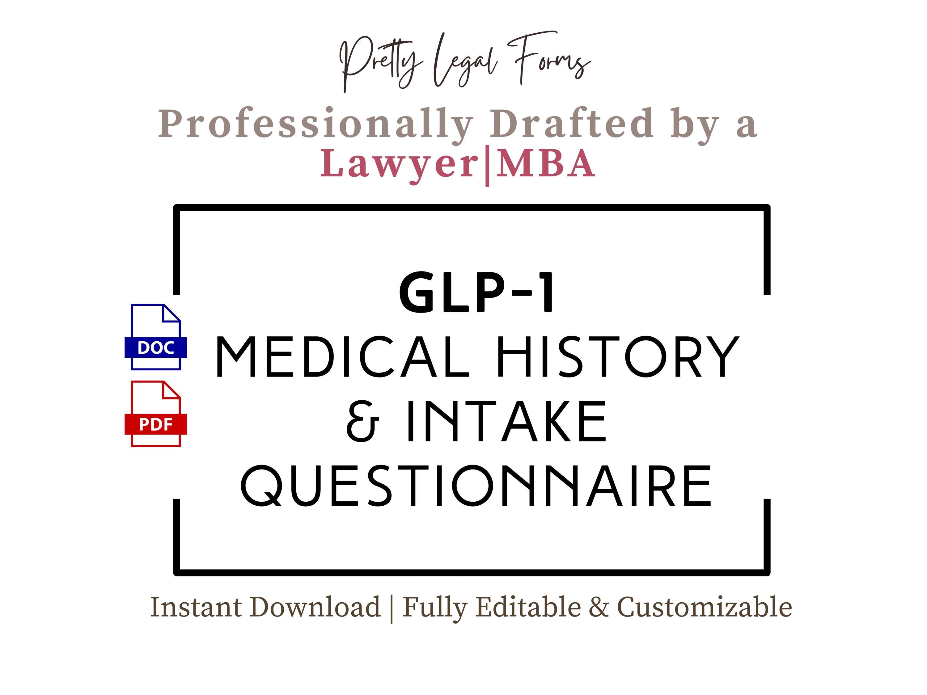 glp-1 lawyer GLP-1 Weight Loss Client Medical History Intake Questionnaire Semaglutide  Tirzepatide Intake Form Medical Spa & Wellness Practice Template