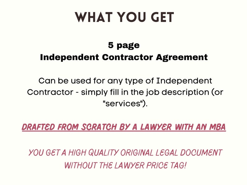 Independent Contractor Agreement Contract Template, 1099 Hiring Work ...
