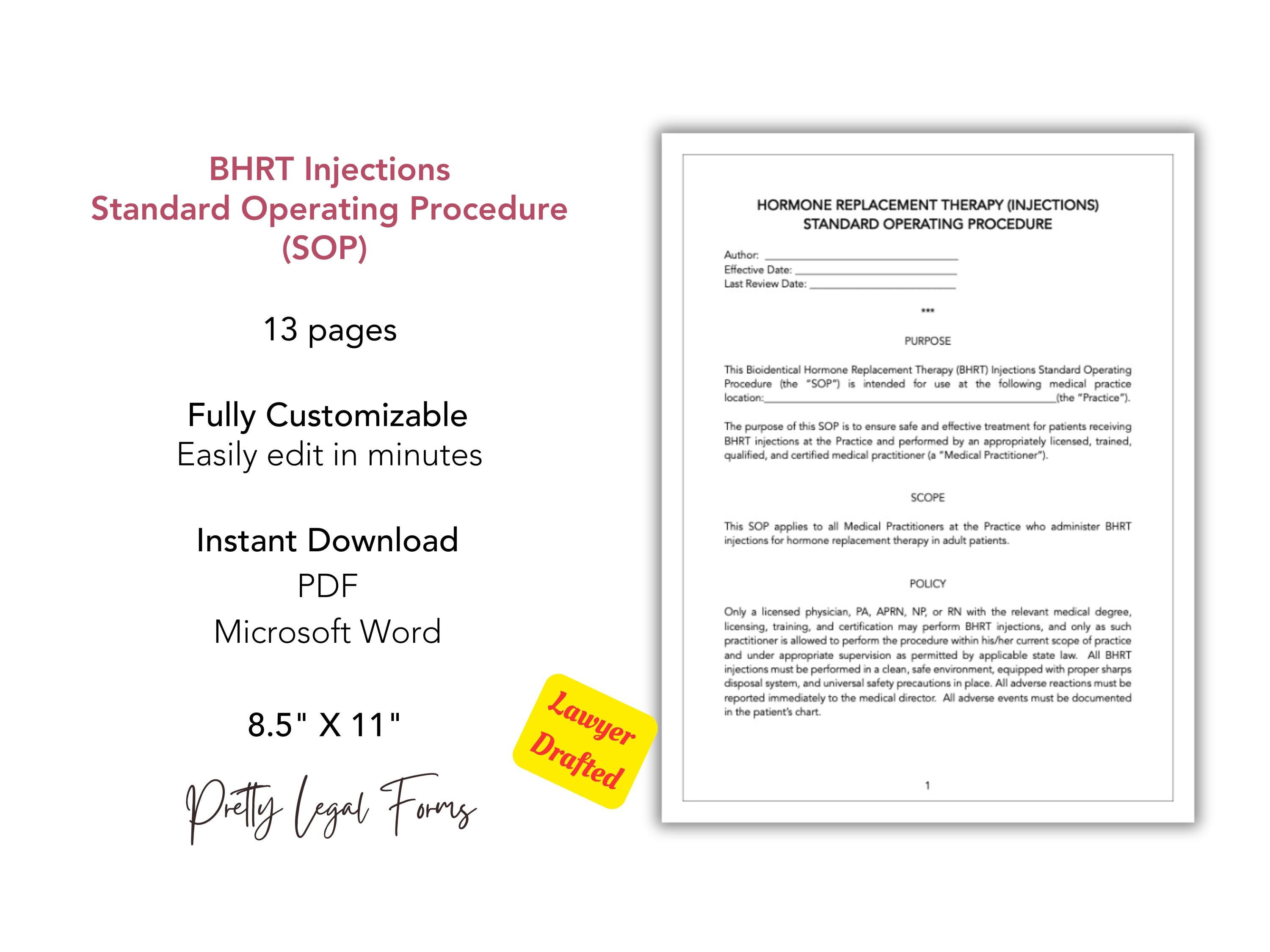 BHRT Injections SOP Template, Bioidentical Hormone Replacement Therapy ...