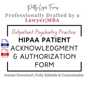 Formulário de Consentimento HIPAA para Consultório Psiquiátrico | Declaração de Reconhecimento HIPAA para Paciente de Psiquiatria Ambulatorial | Autorização HIPAA para Paciente em Terapia de Saúde Mental