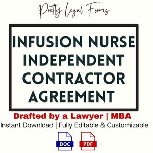 Infusion Nurse Independent Contractor Agreement IV Therapy Nurse 1099 Contract RN Nurse Injector Contract Therapeutic Nurse 1099 Agreement