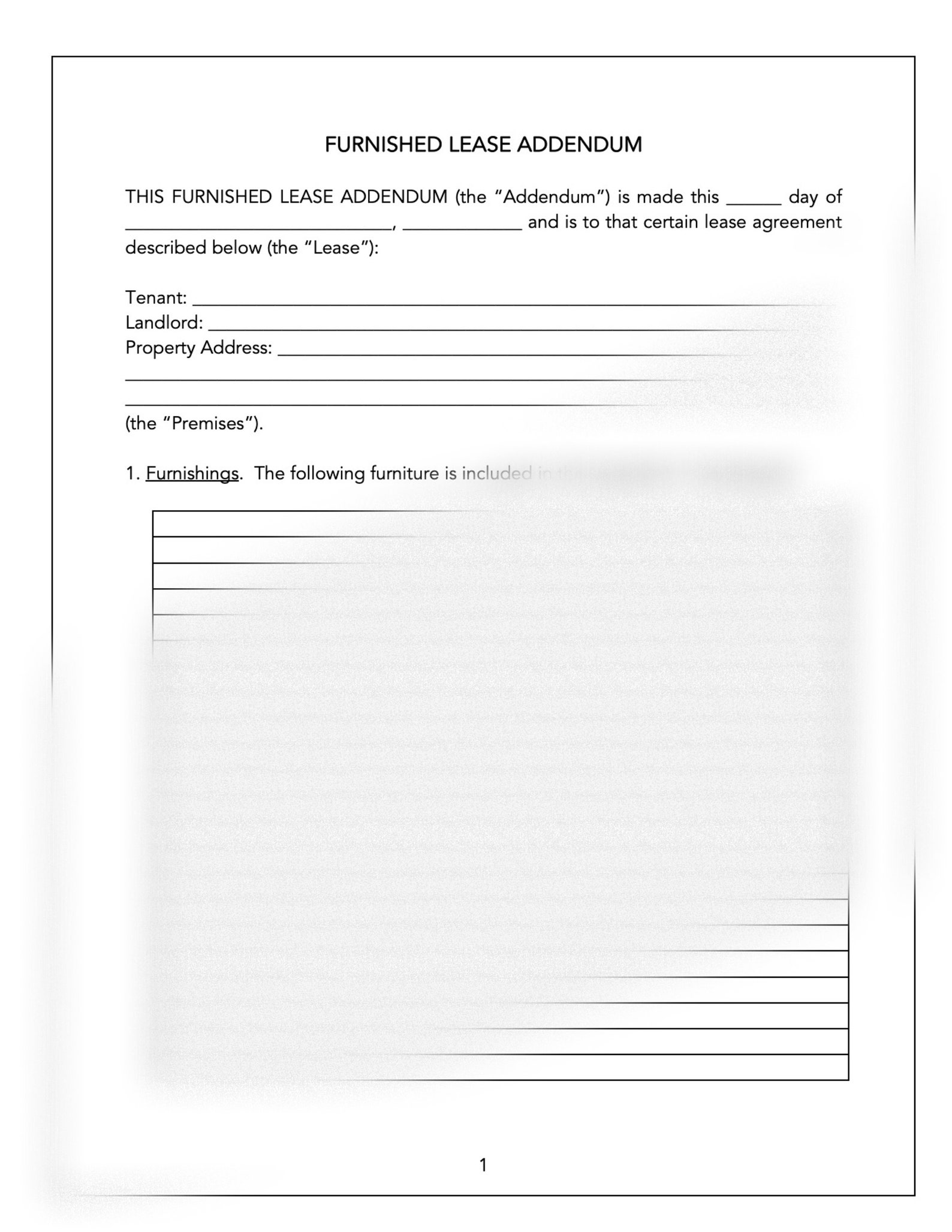 Furnished Lease Addendum landlord Tenant Furniture Included Etsy