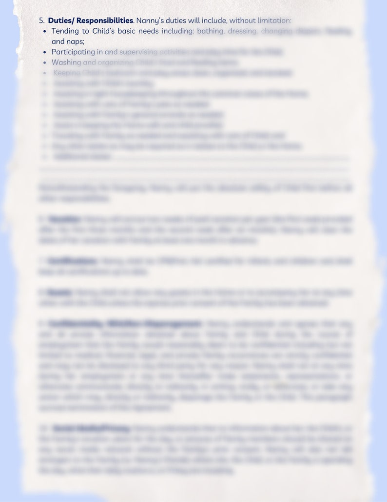 Live in Nanny Agreement Contract Editable Template Legal Etsy