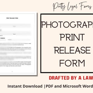 Photography Print Release Form, Digital File Release Template, Instant Digital Download, Photographer Forms