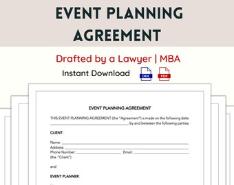 Veranstaltungsplaner-Vertragsvorlage, Event-Planungsvereinbarung, Hochzeitsplaner-Vertrag bearbeitbare Form, Attorney Drafted Rechtsform