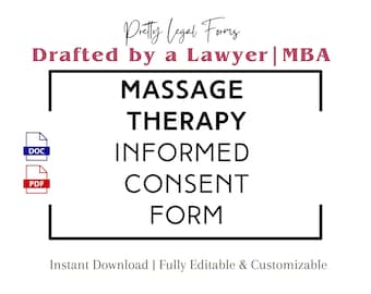 Massage Therapy Informed Consent Form, Editable Spa Intake (PDF & Word)