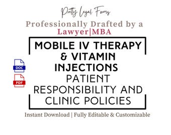 Mobile IV Drip Clinic Patient Policies IV Therapy Financial Payment Policy IV Infusion Business Forms Vitamin Injection Appointment Policy