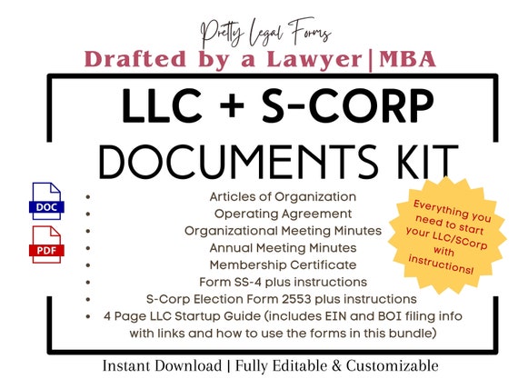 LLC S-Corp Document Template Bundle (Digital Download)